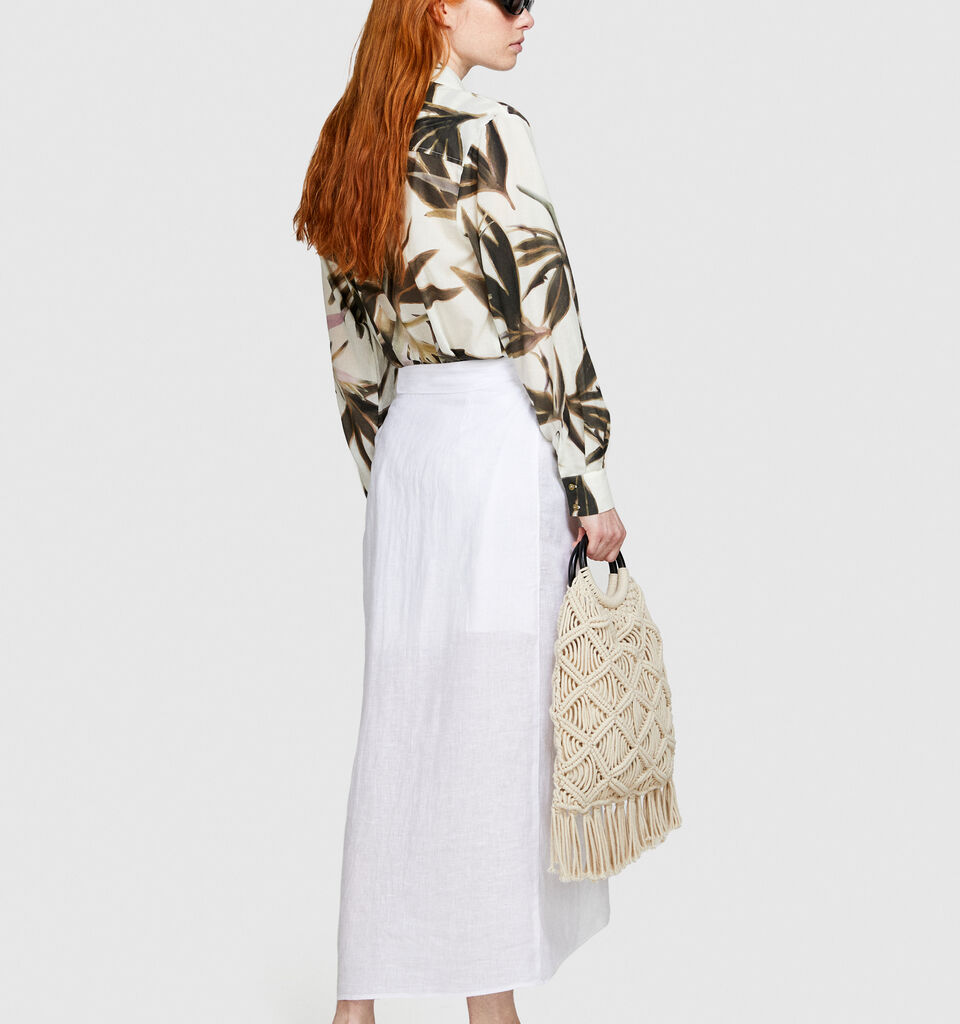 Pareo skirt in 100% linen - women's midi skirts - White | Sisley image number 3